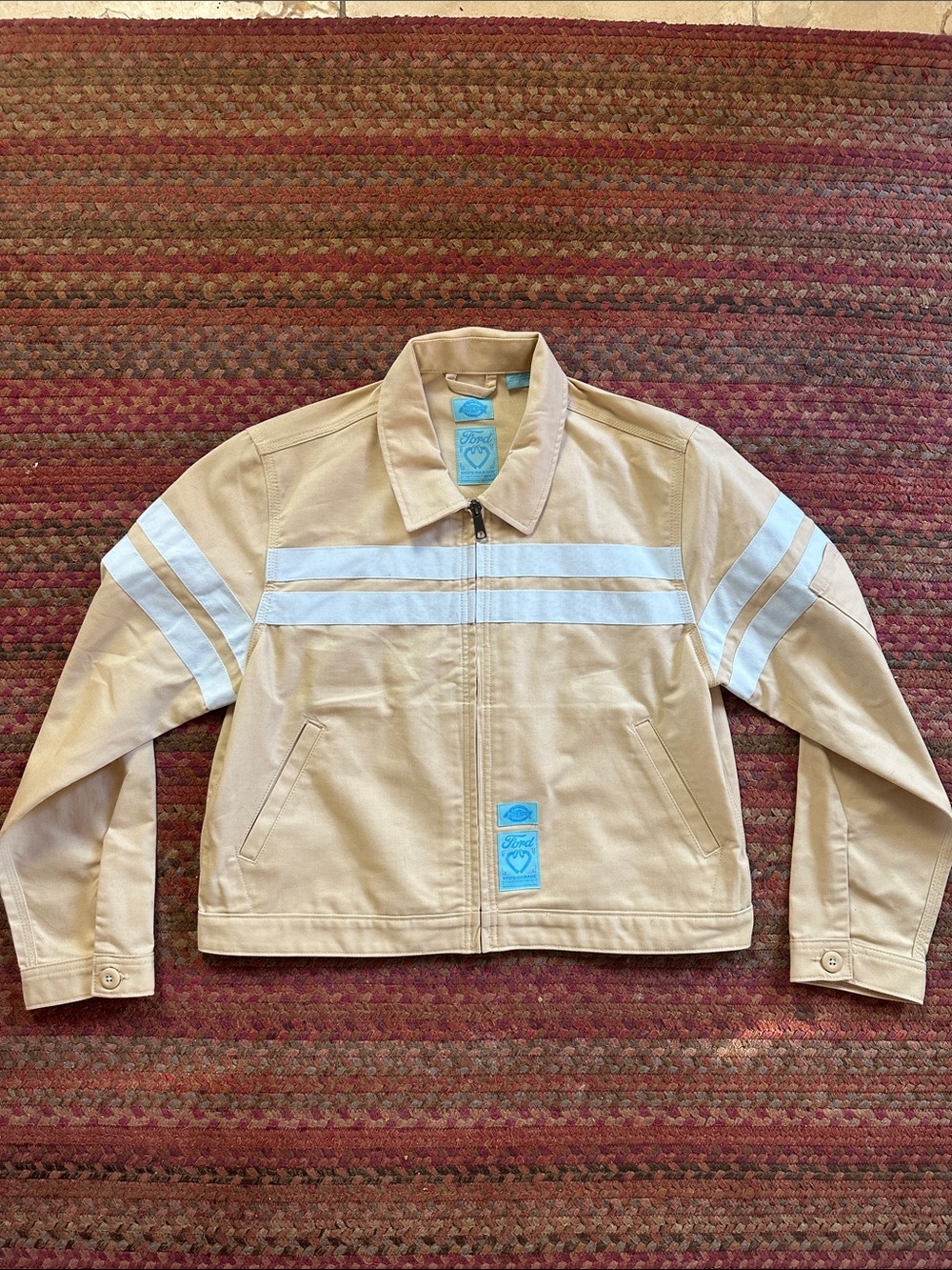 FORD SYD’S GARAGE X Dickies Beige ZIP UP COLLARED Jacket with White Stripes